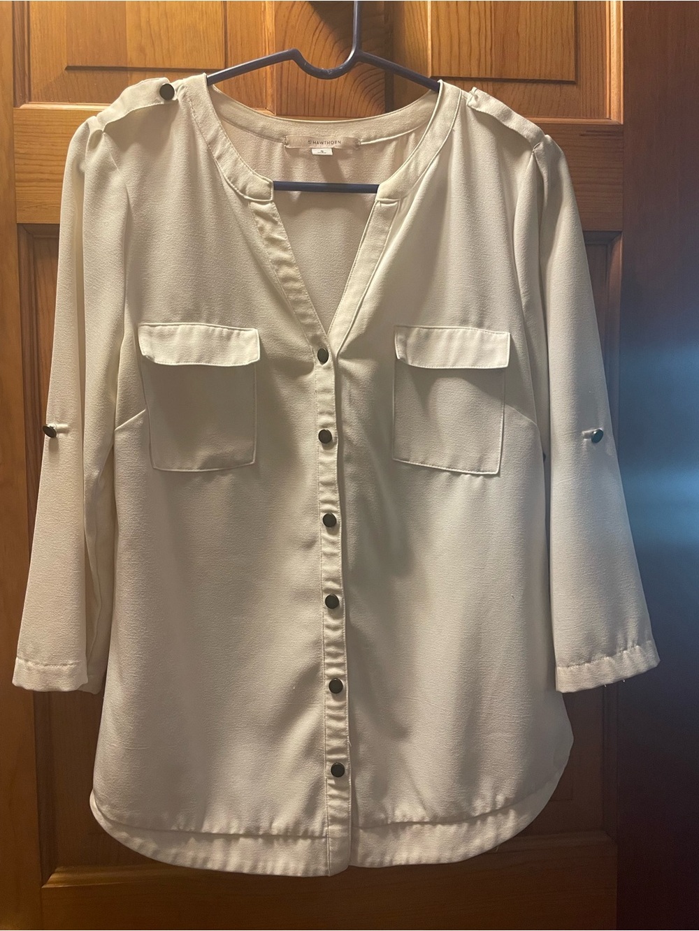 41 Hawthorn Ivory Button-Front Blouse with Chest Pockets